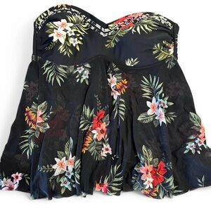 Kona Sol Black Floral Strapless Swim Top